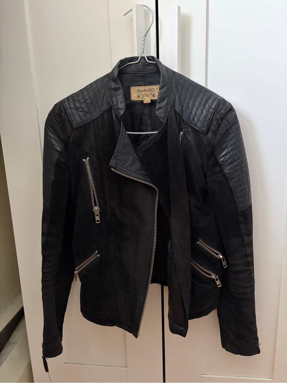 Mango Black Combi Quilted Moto Jacket